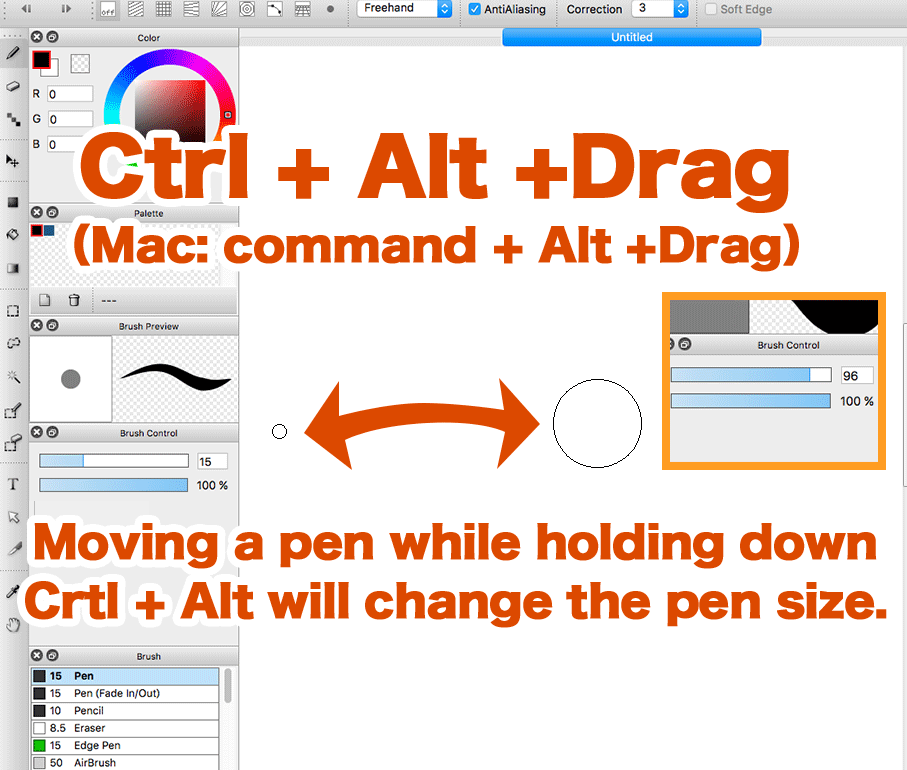 Diagram: Ctl + Alt + Drag to change the pen width instantly