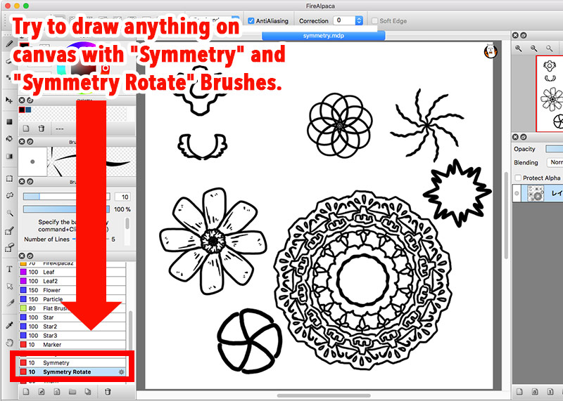 Diagram:Lines created by Symmetry and Symmetry Rotate Brushes